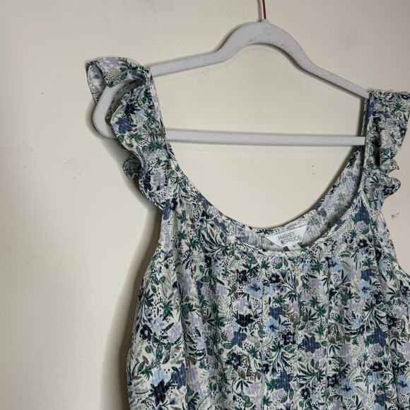 Market & Spruce Blue White Floral Ruffle Strap Top Size 2X Sleeveless NWOT - Picture 3 of 9